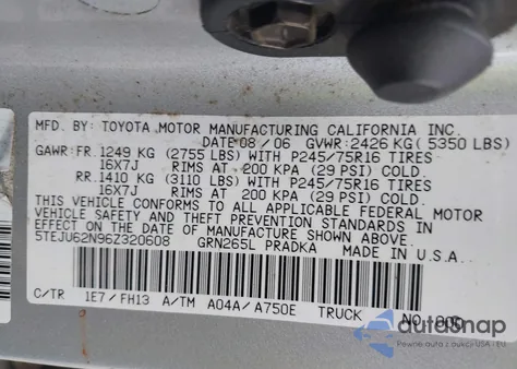 2006 Toyota Tacoma Prerunner V6 from USA, damaged, VIN 5TEJU62N96Z320608